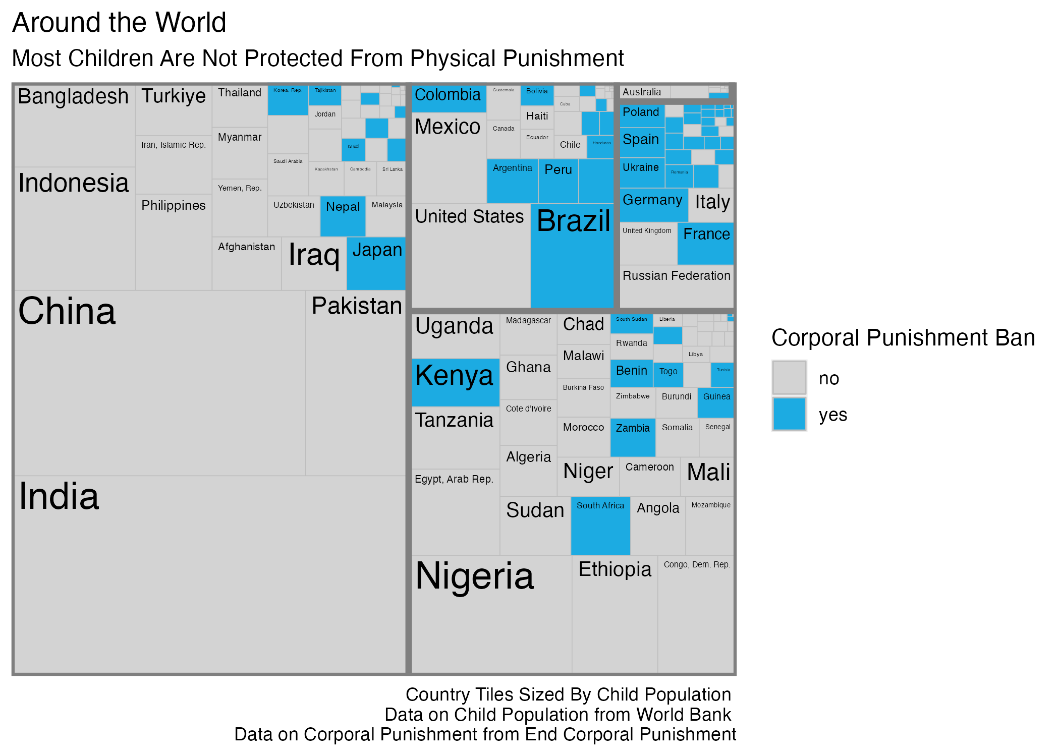 Most of the World’s Children Are Not Protected by Corporal Punishment Bans